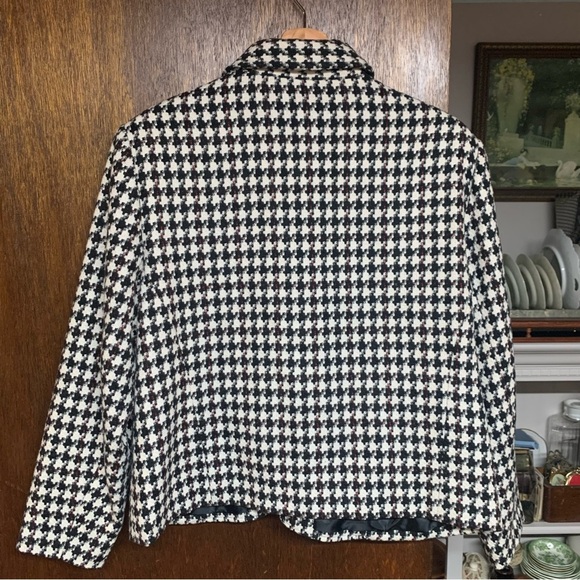 TanJay Jacket houndstooth Wool Long Sleeves Full Zip Coat Women Size 14 - Picture 7 of 8